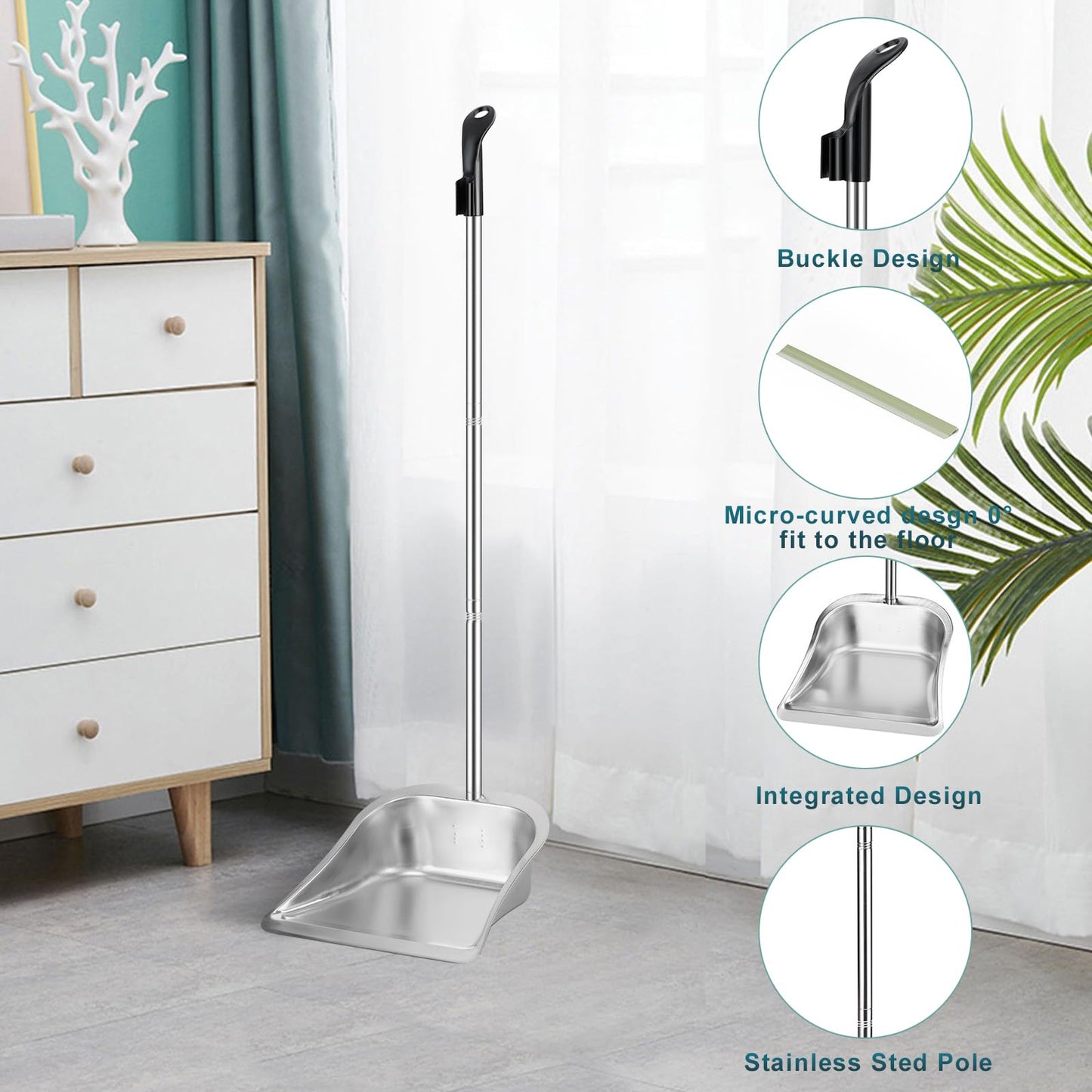 Yangbaga Dust Pans with Long Handle - 35”Heavy Duty Metal Upright Stand Up Dustpan - Long Handled Stand Up Dustpans - Best Dustpans