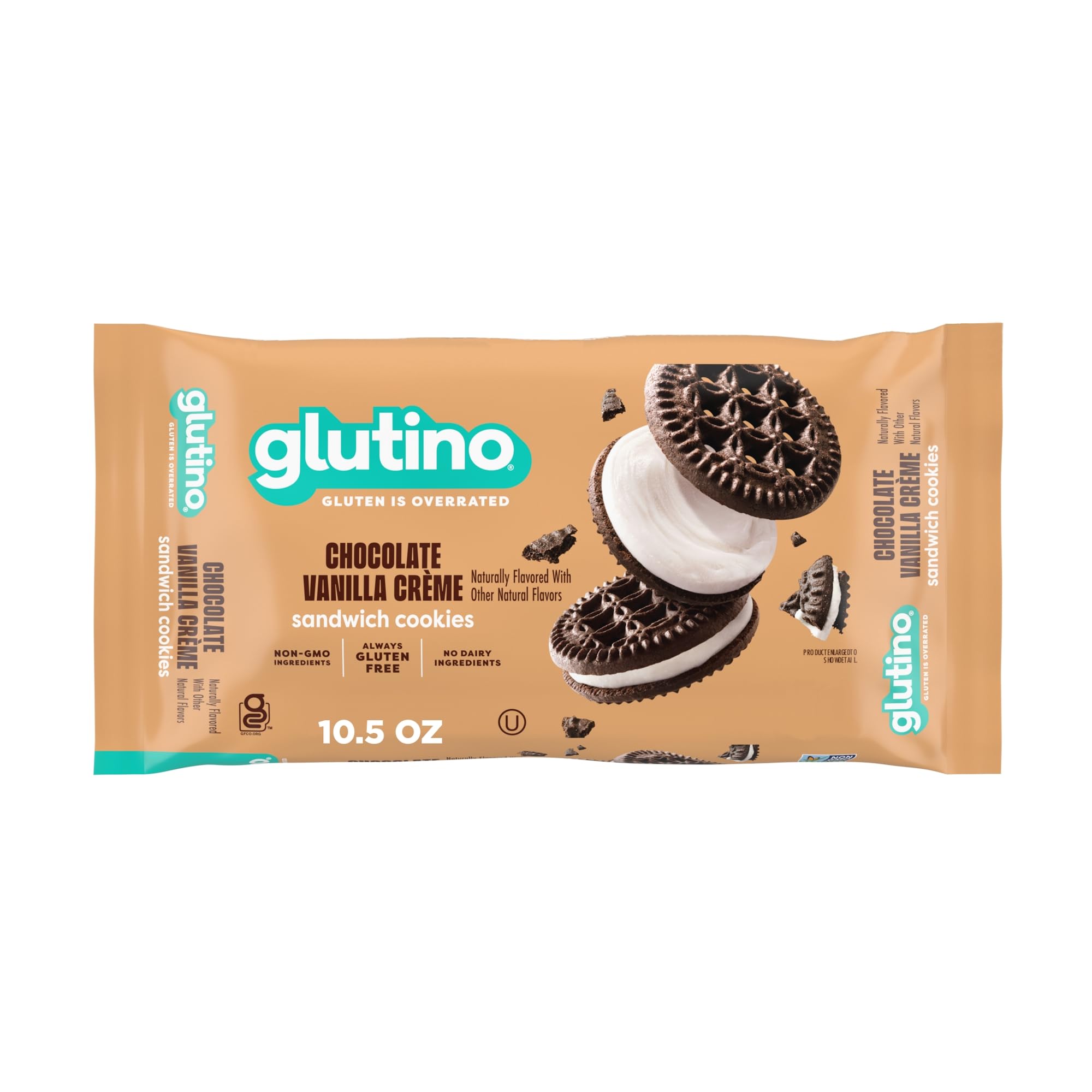 GLUTINO Chocolate Vanilla Creme Cookies, 10.5 oz