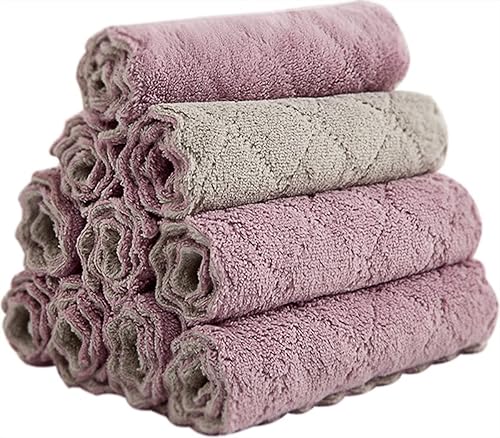 10 Pack Kitchen Cloth, Microfiber Dish Towels Washcloths, Super Absorbent Coral Velvet Dishtowels, Premium Cleaning Cloths,Non-Stick Oil Quick Dry