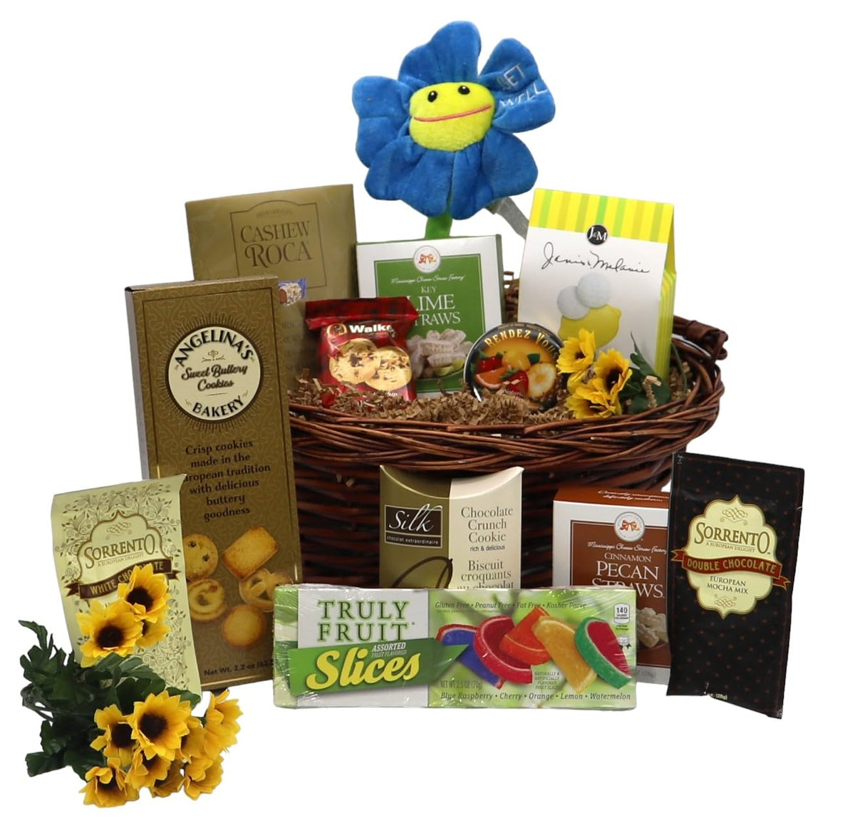 Gift Basket Village - Feel Better Soon Get Well Gift: Assorted Cookies, Roca, Cocoa, Candy, Sweet Straws & Plush - Handcrafted in USA