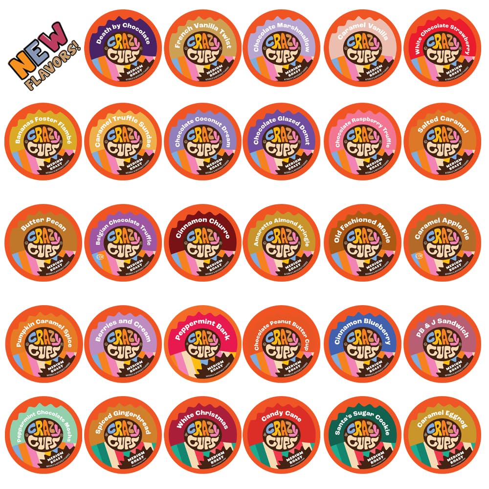 Crazy Cups Flavored Coffee in Single Serve Coffee Pods - Flavor Coffee Variety Pack for Keurig K Cups Machine from Crazy Cups, 30 Count