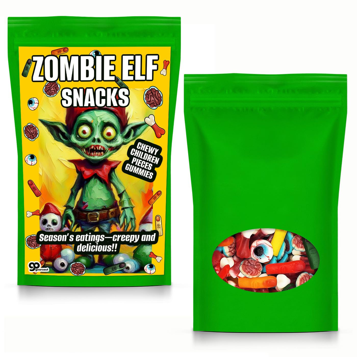 Zombie Elf Snacks Gummy Candy for Christmas Horror Lovers Gift Unique Teen Stocking Stuffers Fun Holiday Gift Basket Ideas Fake Body Parts Eyeballs