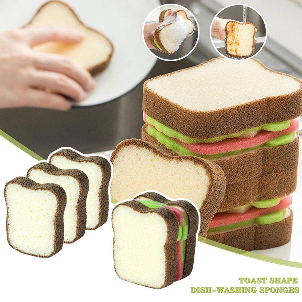 5pcs Heavy Duty Scrub Sponges,Toast Shape Sponge,Cute Deep Cleaning Thickened Scrub Kitchen Sponges,Sandwich Style Washing Dishes Scrubber