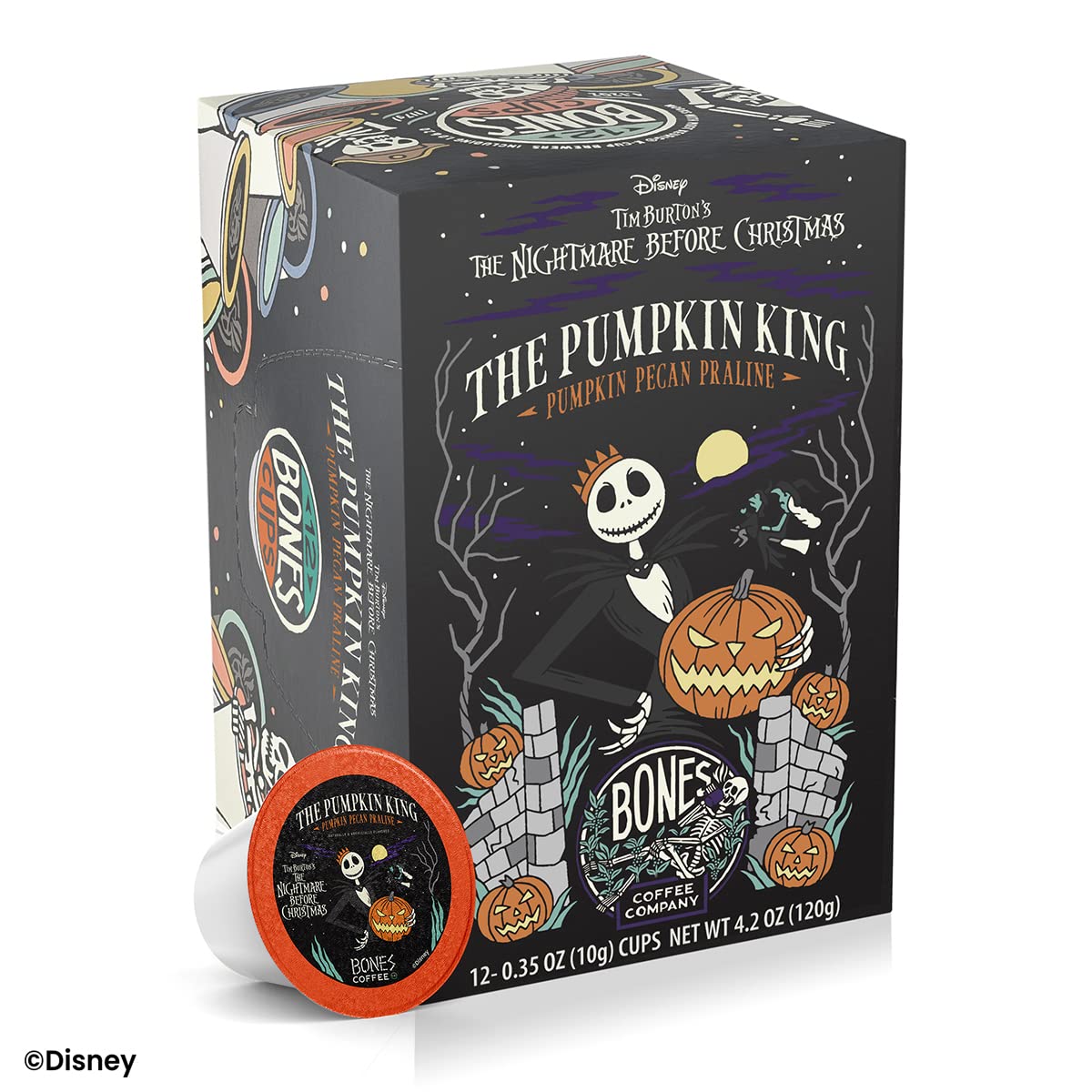 Bones Coffee Company Pumpkin King, Pumpkin Pecan Praline Flavored Coffee Pods, Low Acid Medium Roast Single-Serve Bones Cups for K-Cups Coffee Maker