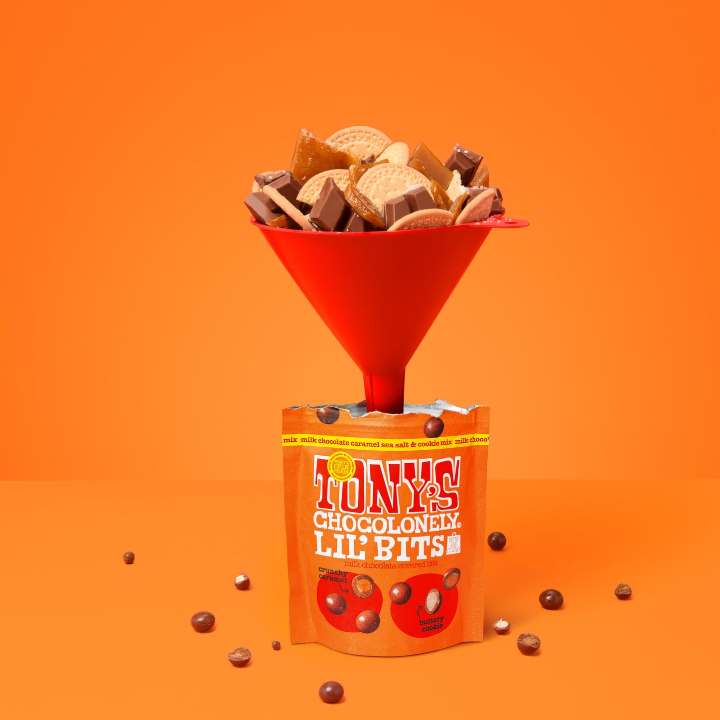 Tony’s Chocolonely Belgian Milk Chocolate Caramel Sea Salt & Cookie Mix Lil’ Bits Candy Pieces for Snacks, Gifts, or Gift Basket, Made From Quality