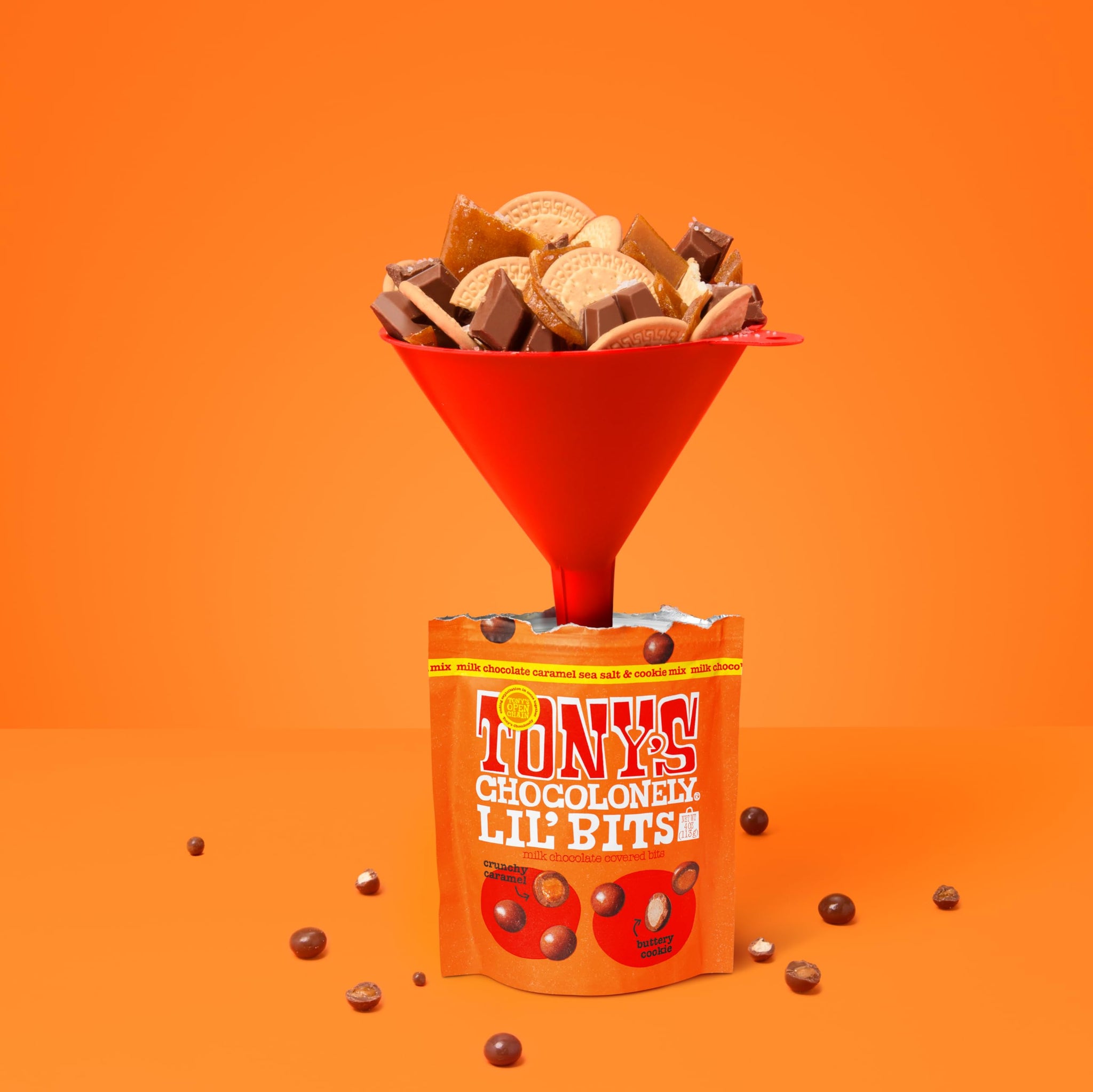 Tony’s Chocolonely Belgian Milk Chocolate Caramel Sea Salt & Cookie Mix Lil’ Bits Candy Pieces for Snacks, Gifts, or Gift Basket, Made From Quality