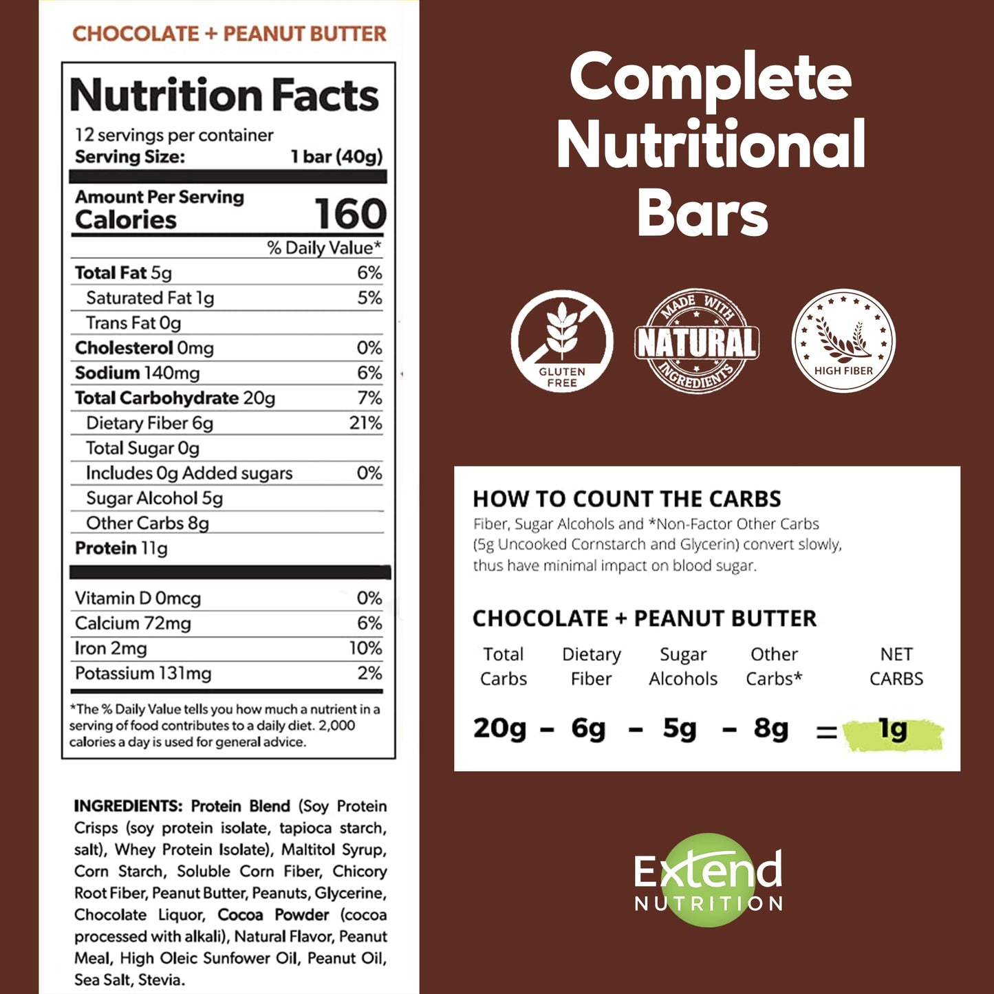 Extend Sugar Free Protein Bars, Perfect Diabetic Snacks, High Protein and Fiber, Hunger Control & Steady Energy, Low Carb, Keto Friendly (12 Count