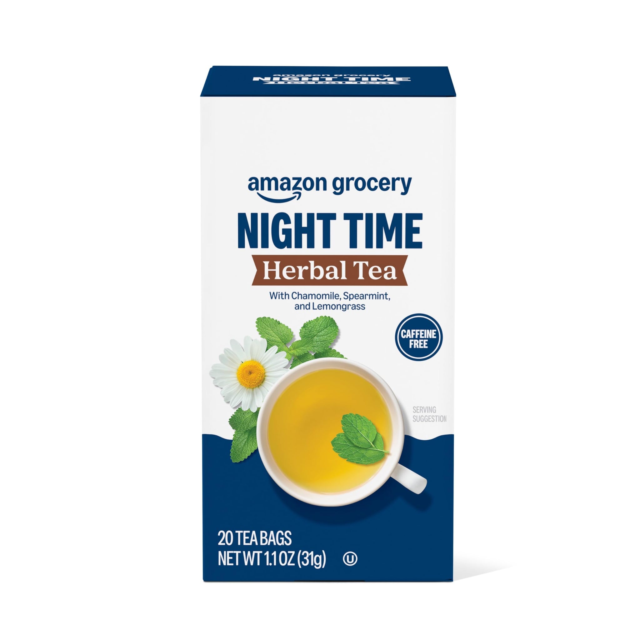 Amazon Grocery, Night Time Herbal Tea, Caffeine Free, 1.1 Oz, 20 Ct