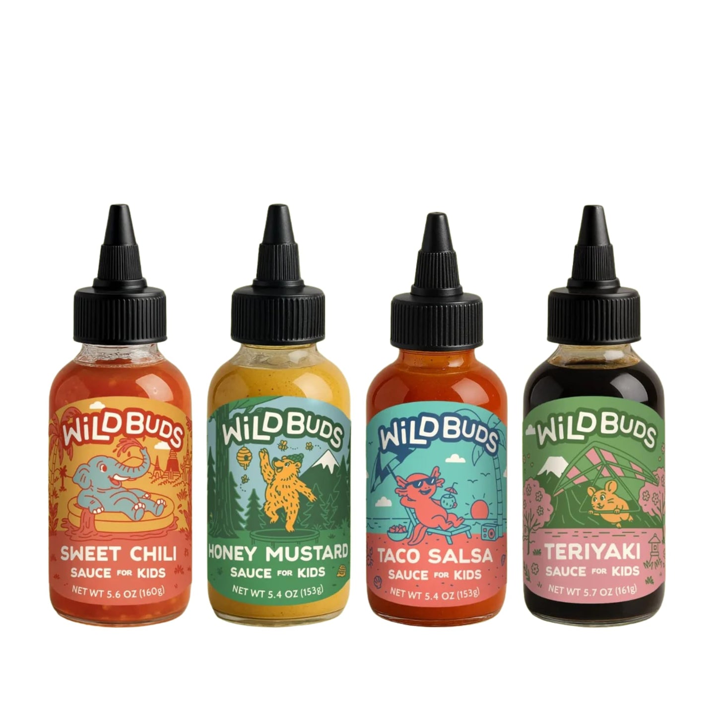 Wild Buds Safari of Yum, 4-Flavor Sauce Variety Pack for Kids - 21.5oz