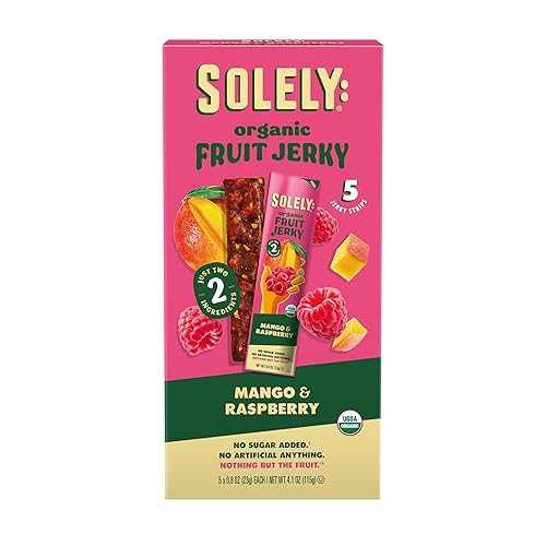 SOLELY - Organic Mango Raspberry Fruit Jerky - 5 Individually Wrapped Fruit Strips - Fruit Leather - Healthy Snacks for Adults & Kids - Non GMO, Vegan