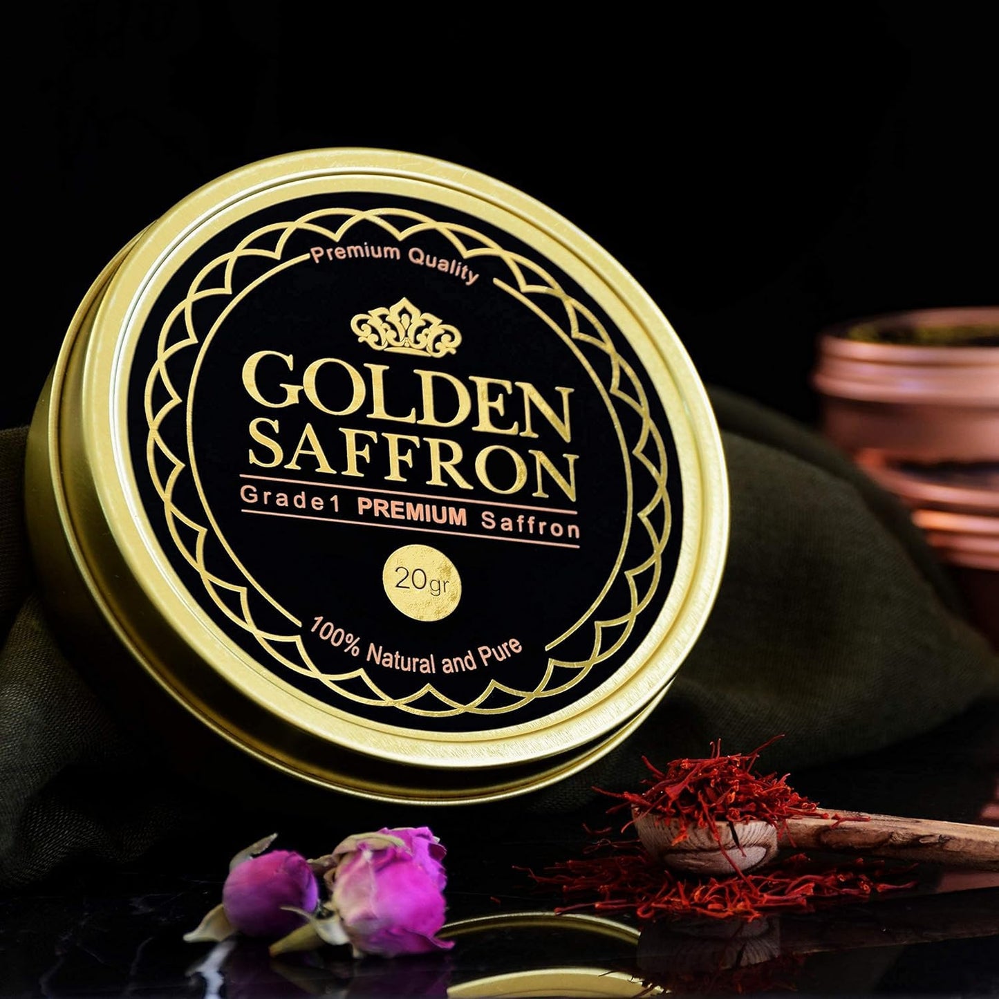 Golden Saffron, Finest Pure Premium All Red Saffron Threads, Grade A+ Super Negin, Non-GMO Verified. For Tea, Paella, Rice, Desserts, Golden Milk