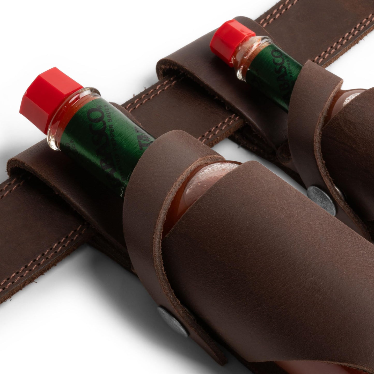 Hide & Drink, Set of 2 Hot Sauce Holsters 5oz & 2oz Bottle Belt Sheath, Compatible with Tobasco Cholulah Sriracha Hot Sauce, Bottle Holder, Full Grain