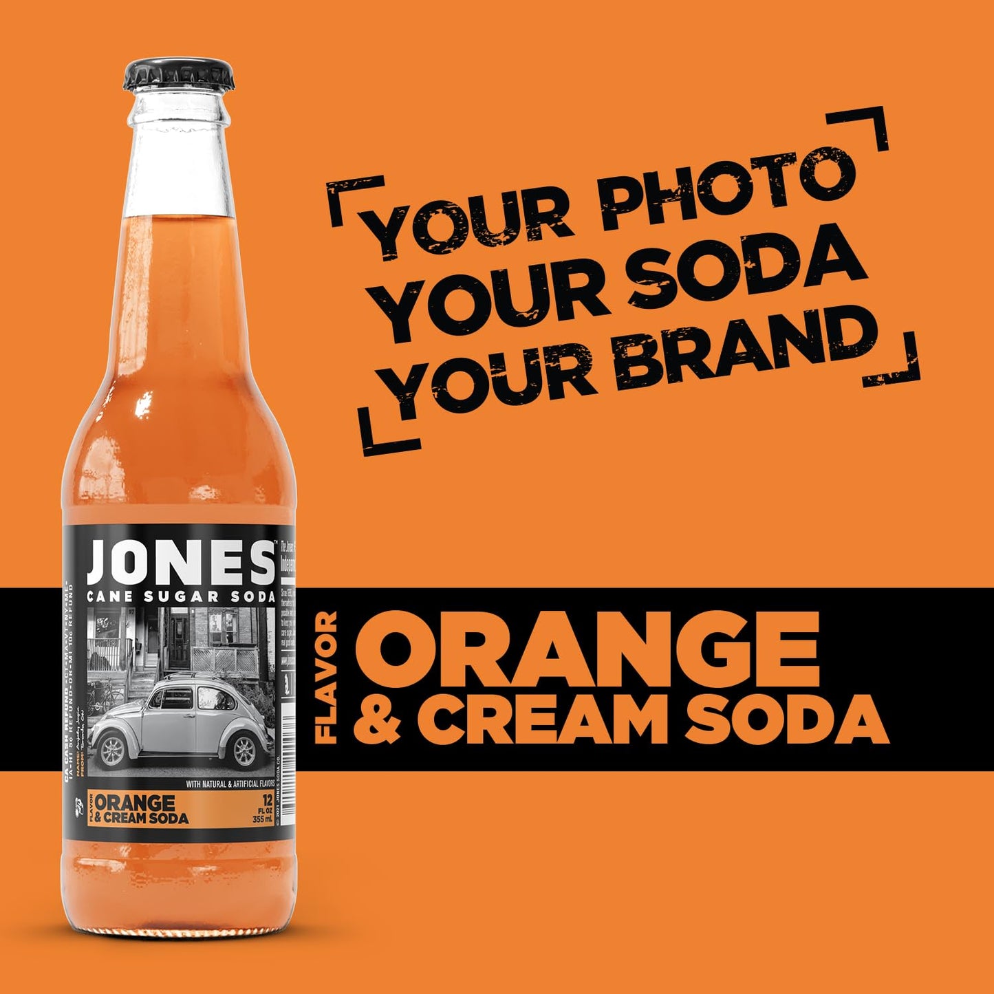 Four(4) Bottles - Jones Soda Co. Orange Cream Soda Flavor | 100% Cane Sugar Soda | Craft Soda Pop | Soda Soft Drinks | Glass Bottle Soda