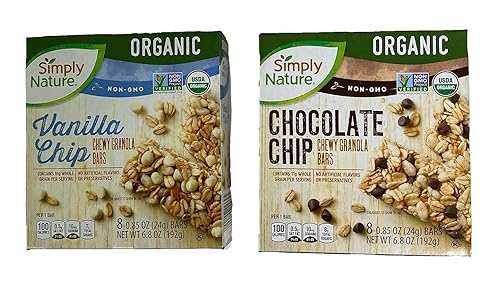 Simply Nature Organic Chewy Granola Bars - 2 Boxes (Chocolate Chip & Vanilla Chip)