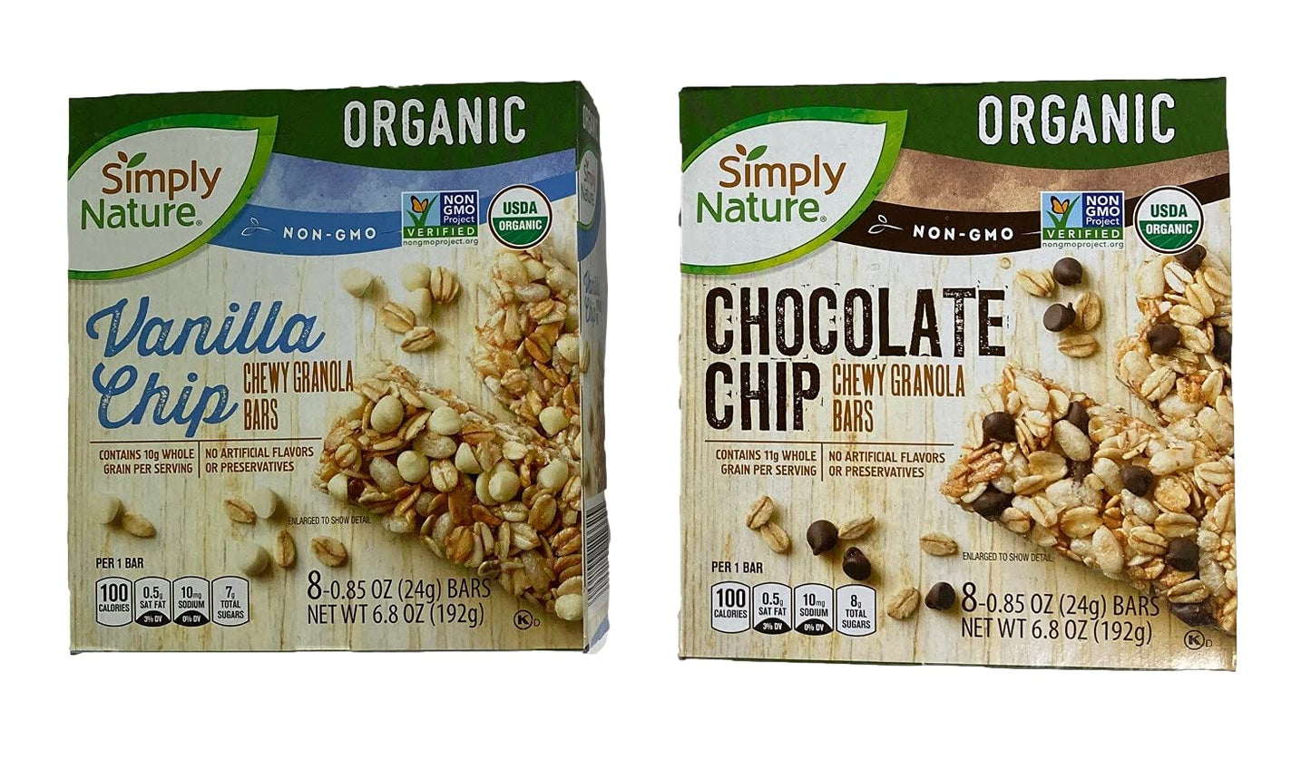 Simply Nature Organic Chewy Granola Bars - 2 Boxes (Chocolate Chip & Vanilla Chip)
