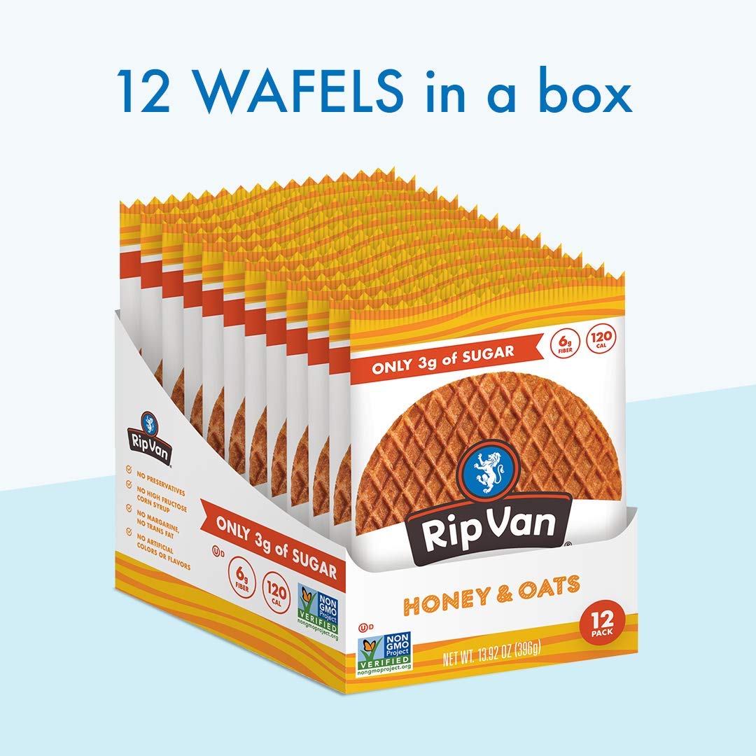 Rip Van Wafels Honey & Oats Stroopwafels - Healthy Snacks - Non GMO Snack - Keto Friendly - Office Snacks - Low Sugar (3g) - Low Calorie Snack - 48