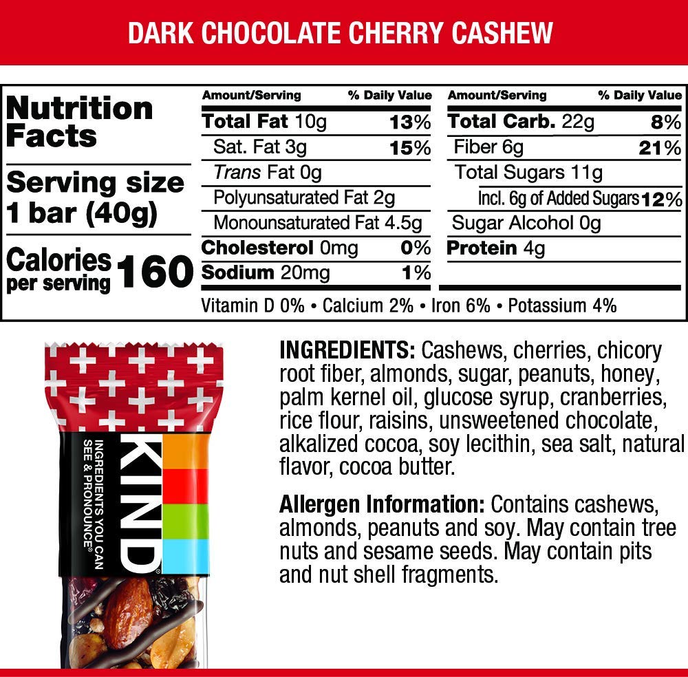 KIND Plus Dark Chocolate Cherry Cashew, 16.8 Oz (Pack Of 12)