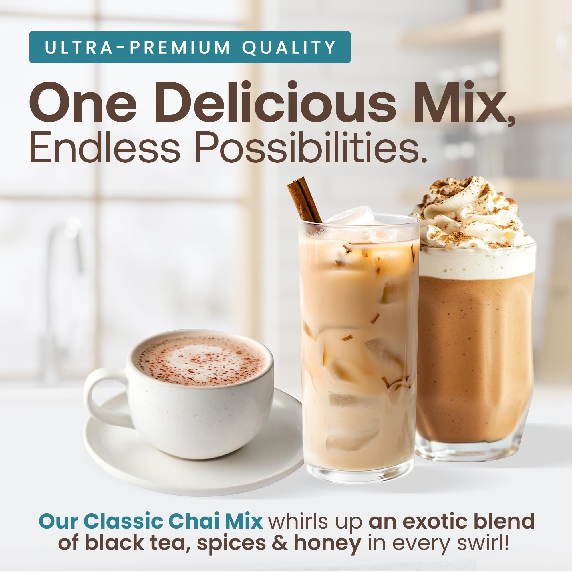 Café Essentials Classic Chai Frappe Mix - No Artificial Colors, Flavors, or Sweeteners - Shelf Stable - 62mg of Caffeine per Serving - Great for Hot