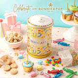 Birthday Gift Basket | Popcorn, Sweets, Candy, Cake Flavors | Tin Spins, Plays Music Happy Birthday | Bonnie and Pop