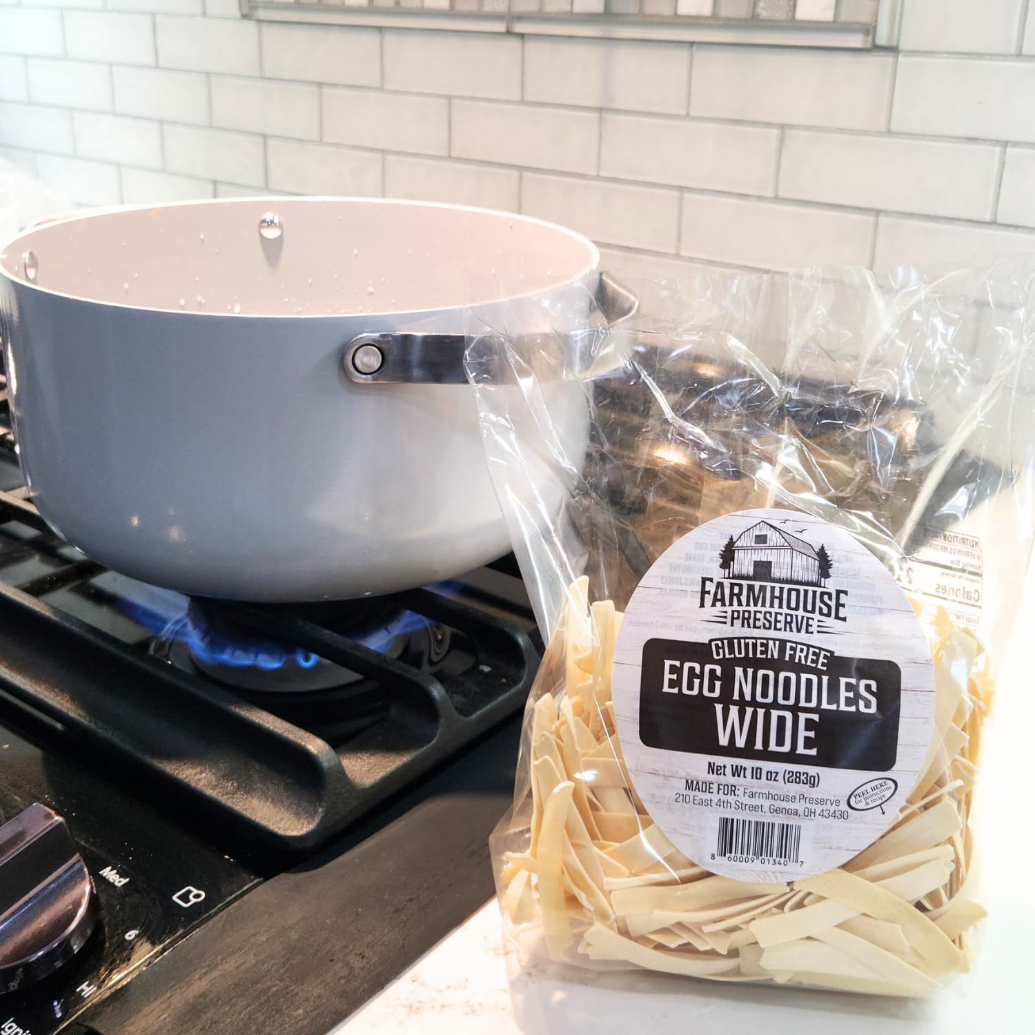 Gluten Free Wide Egg Noodles - Farmhouse Preserve Double Egg Yolk Amish Noodles, Chicken Noodle Soup, Stroganoff, Casseroles, Sheet-Cut, Rice Flour