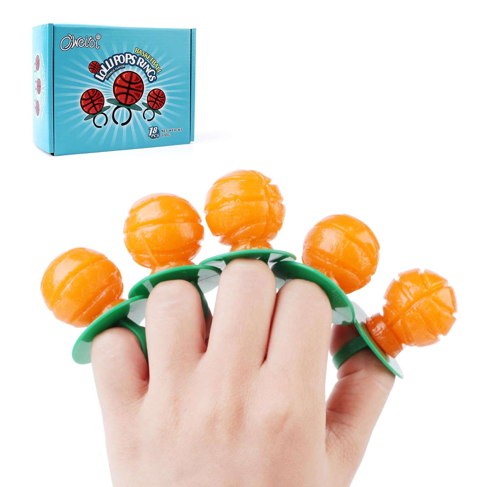 Basketball Lollipop Rings,Suckers Individually Wrapped Bulk for Birthday Party Candy Favors,Sports Ball Shaped Goodie Bag Fillers,18 Count