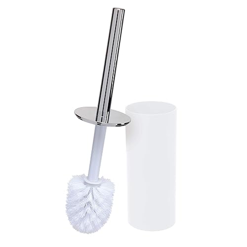 Bath Bliss Soft Touch Toilet Brush and Holder Set | Bathroom Cleaning | Durable 360 Degree Bristle | Discrete Storage | Matte White
