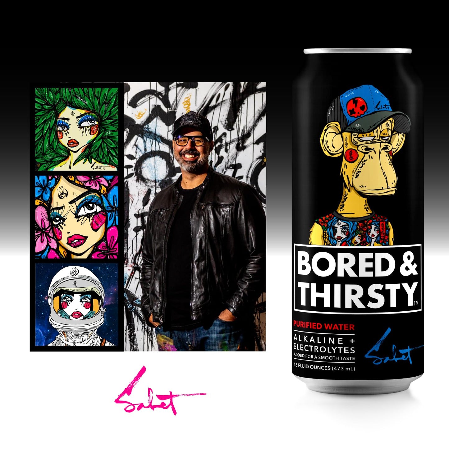 BORED & THIRSTY Supreme Water with Electrolytes, pH 8+ Alkaline and Trace Minerals - 16 FL OZ - 100% Recyclable Aluminum Cans 12 Pack with Limited