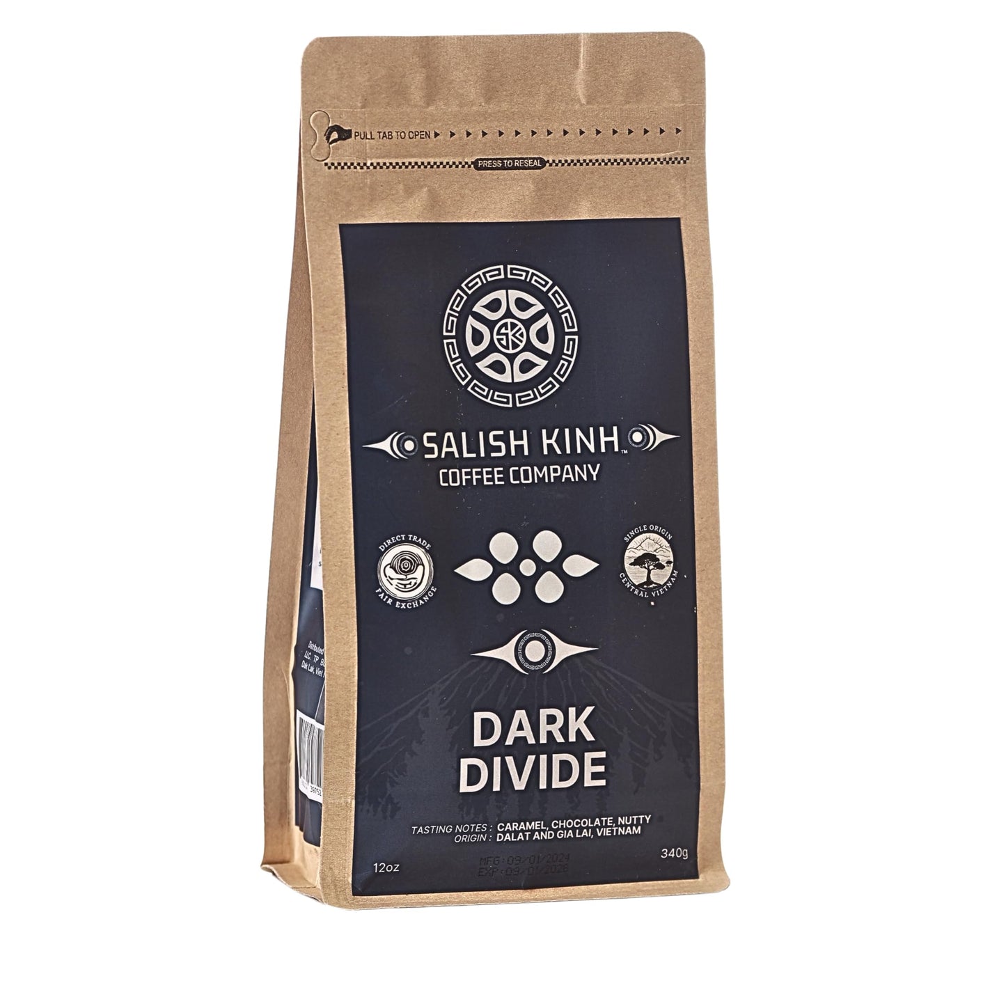 SALISH KINH Whole Bean Coffee | Dark Divide | 12 oz Bag | 100% Robusta | Bold Roast | Specialty Grade | Single Origin | Direct Trade | Indigenous
