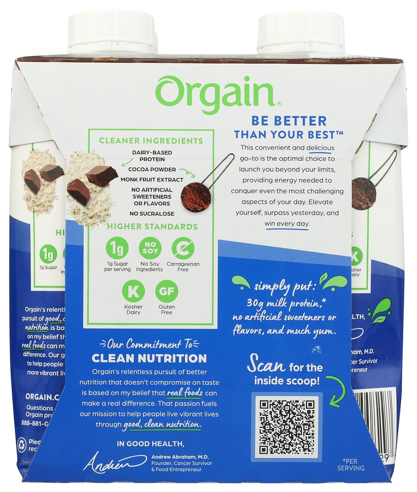 ORGAIN Chocolate Fudge Protein Shake 4pk, 11 FZ