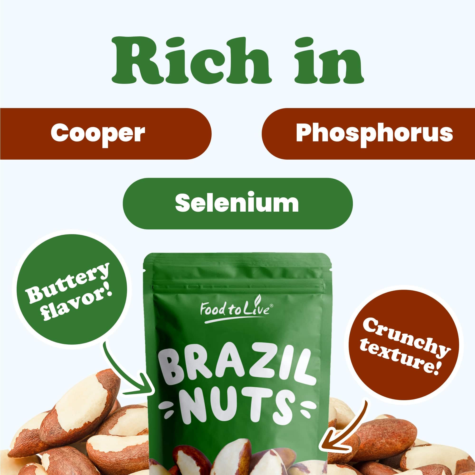 Food to Live - Raw Brazil Nuts, 2 Pound, Raw, Whole, No Shell, Unsalted, Kosher, Vegan, Keto and Paleo Friendly, Bulk, Good Source of Selenium, Low