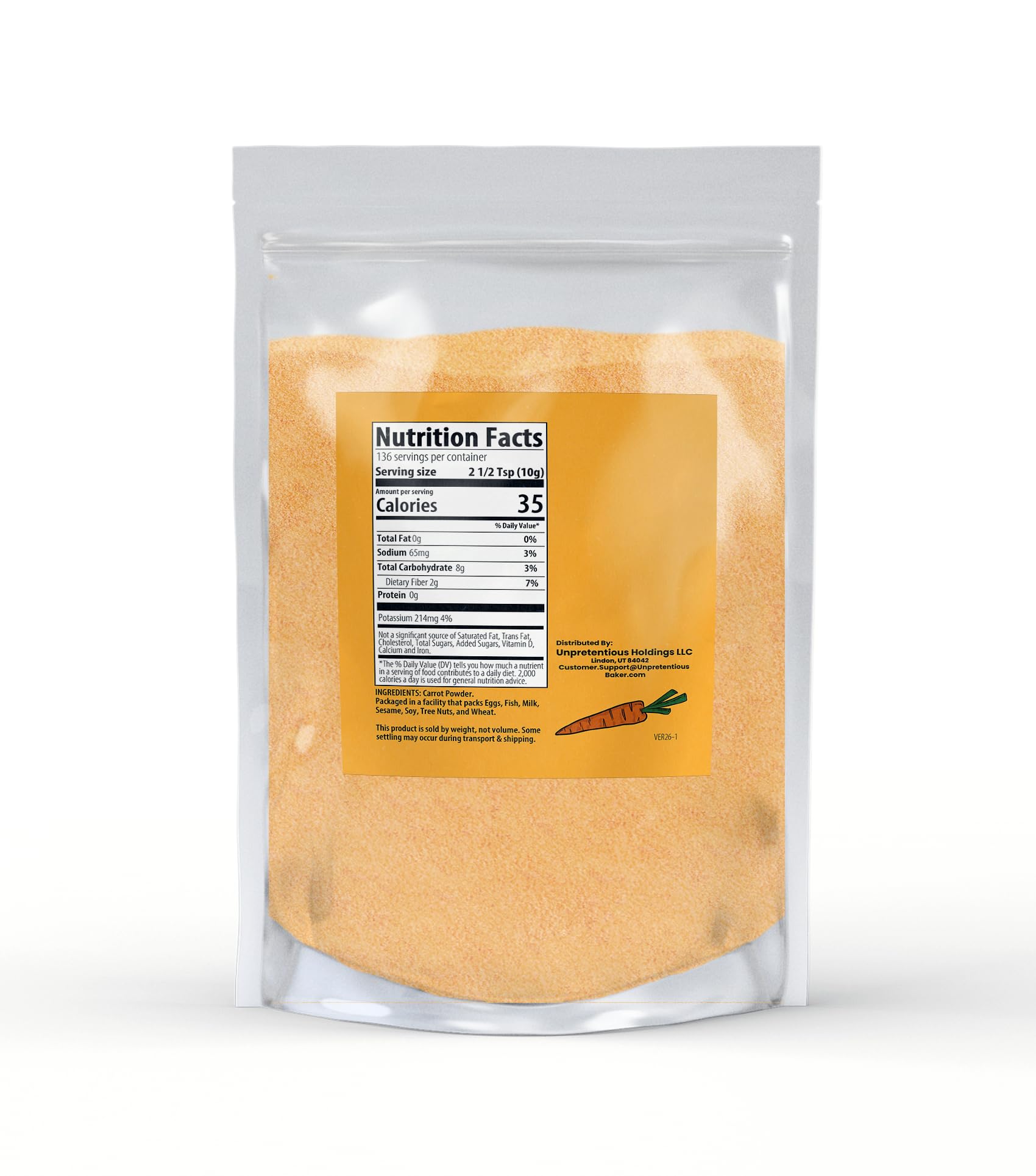 Unpretentious Carrot Powder, 3lb, Beta-Carotene, Bulk Size, Cooking and Baking