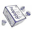 happy coffee dark roast coffee pods, 22 count, notes of cocoa & contentment, compatible with most K-cup brewers, rainforest alliance certified