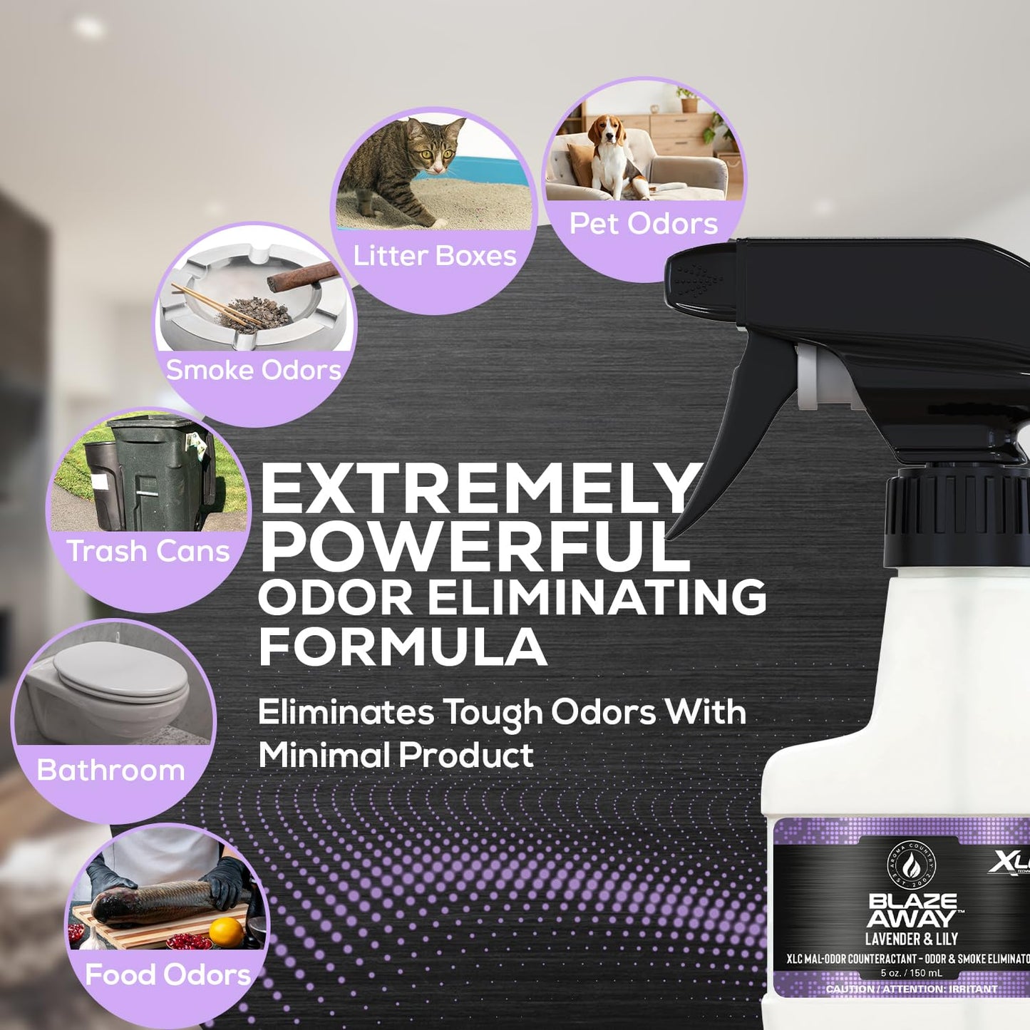Blaze Away Commercial Air Freshener & Odor Eliminator for Strong Odor - Industrial-Grade Room Spray & Room Deodorizer for Home, Car, Smoke & Pet Odors