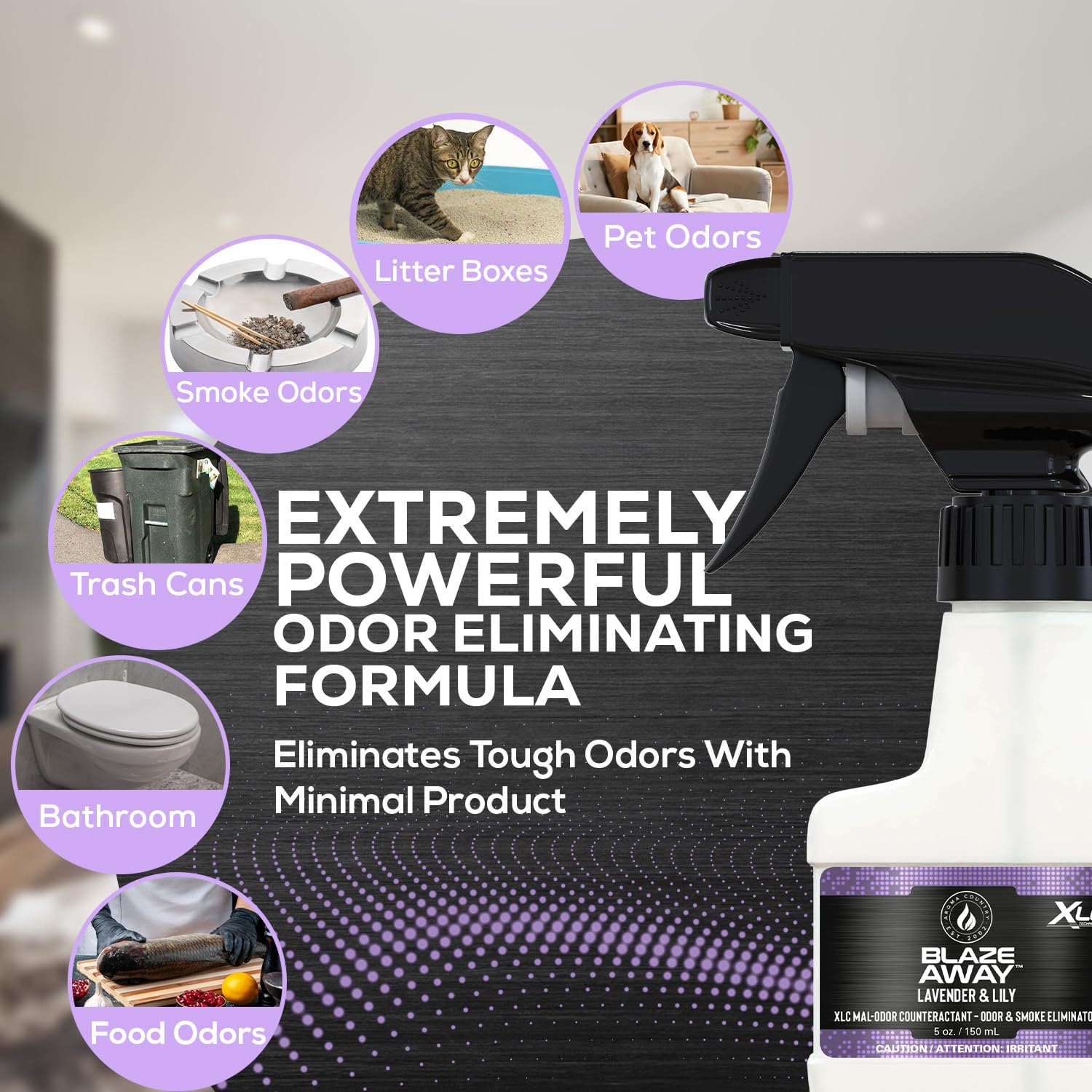 Blaze Away Commercial Air Freshener & Odor Eliminator for Strong Odor - Industrial-Grade Room Spray & Room Deodorizer for Home, Car, Smoke & Pet Odors