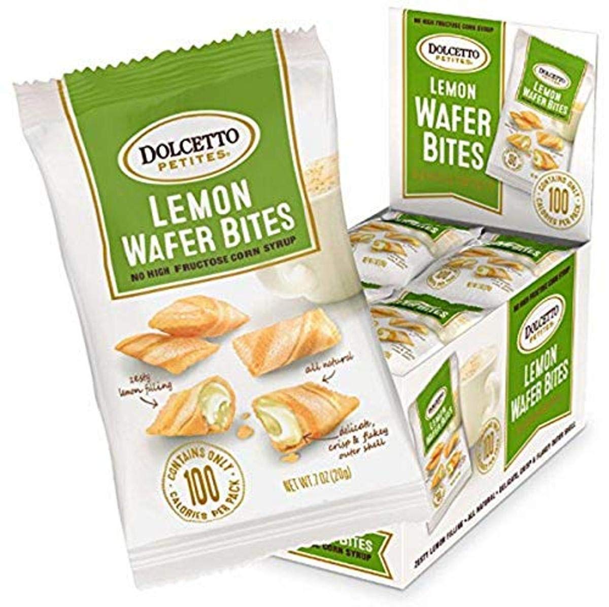 Dolcetto Petites Wafer Bites, Lemon Flavor, 0.7 Oz Snack Bags (Pack of 24), Cream Filled Bite Sized Crispy Rolled Wafer Cookies, Halal