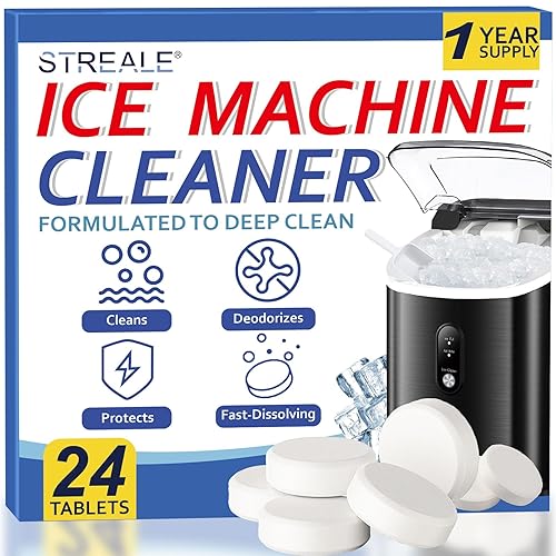 STREALE Ice Machine Cleaner Maker and Descaler - 24 Ice Maker Cleaner Tablets Compatible with All Major Brands, Nickel Safe Descaler Countertop