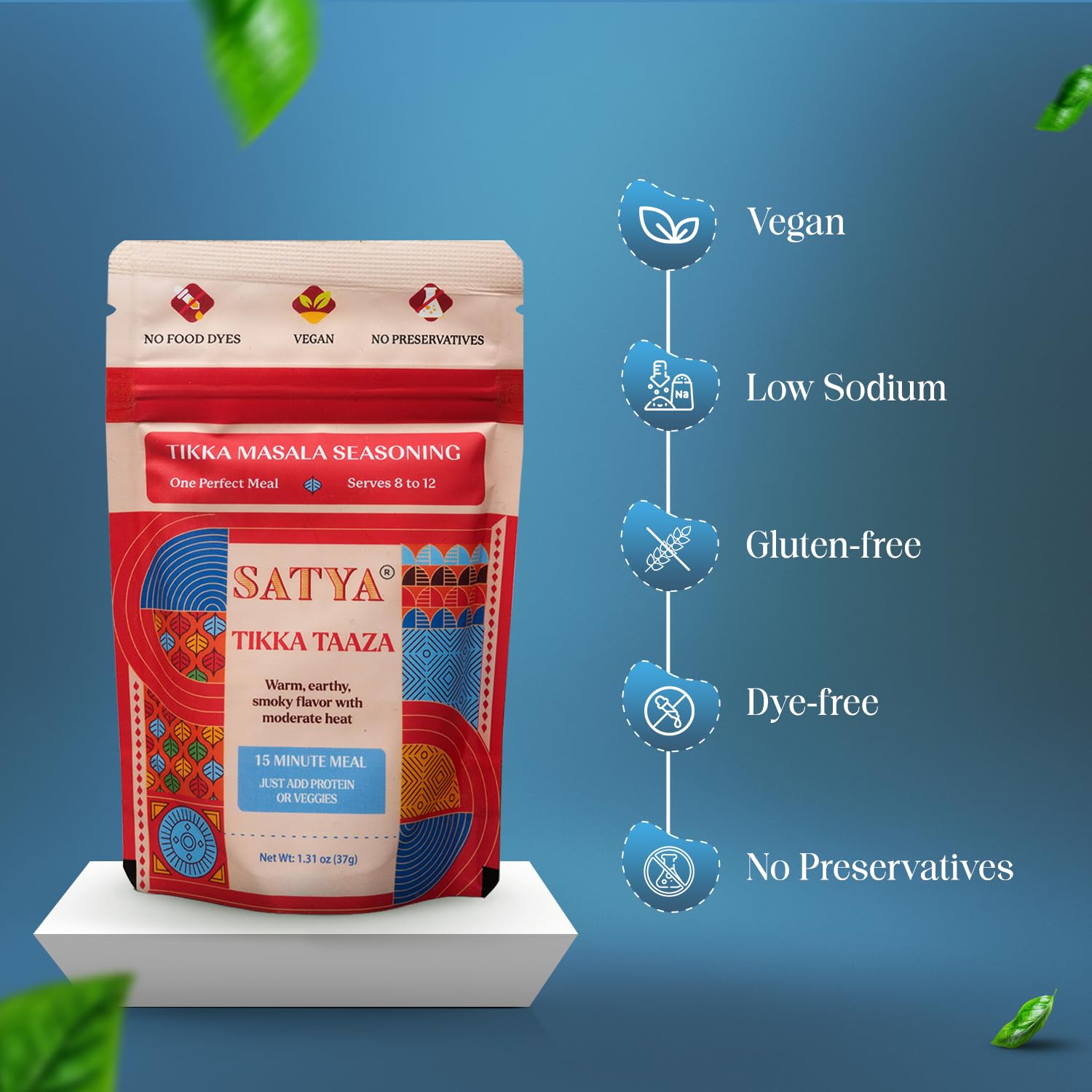 Satya Tikka Masala Powder Smoky Indian Curry Spice Blend 5 Fresh Sachets x 37g Flavorful Seasoning for Paneer, Chicken & Vegetables Vegan, Gluten