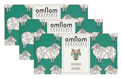 OmNom Sea Salted Almonds + Milk 45% Cacao | Icelandic Bean To Bar Chocolate by OMNOM CHOCOLATE REYKJAVIK | 3 x 60g Bar