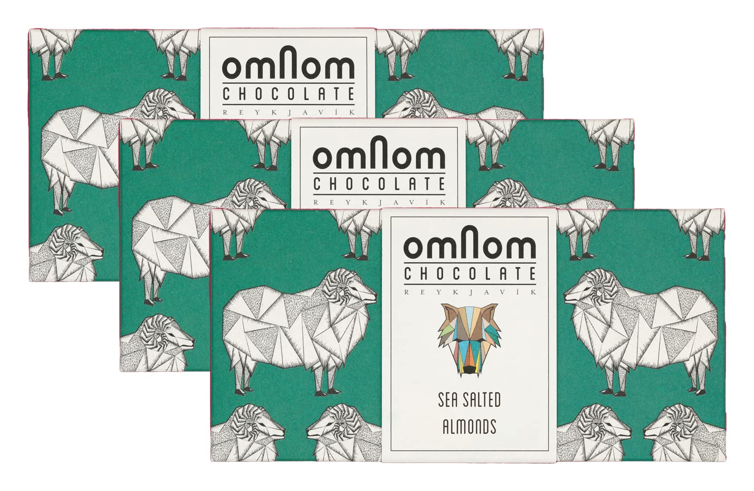 OmNom Sea Salted Almonds + Milk 45% Cacao | Icelandic Bean To Bar Chocolate by OMNOM CHOCOLATE REYKJAVIK | 3 x 60g Bar