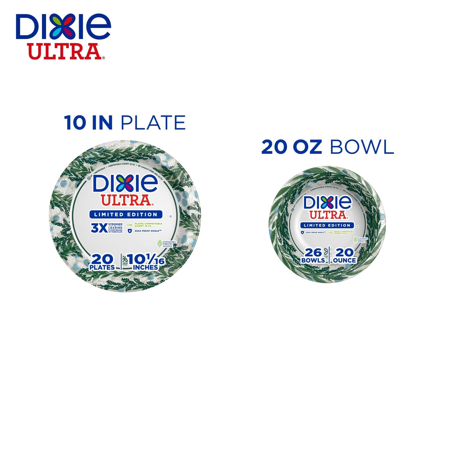 Dixie Ultra Limited Edition Paper Plate, 10 in. Dinner-Size Printed Disposable Plates, 20 ct