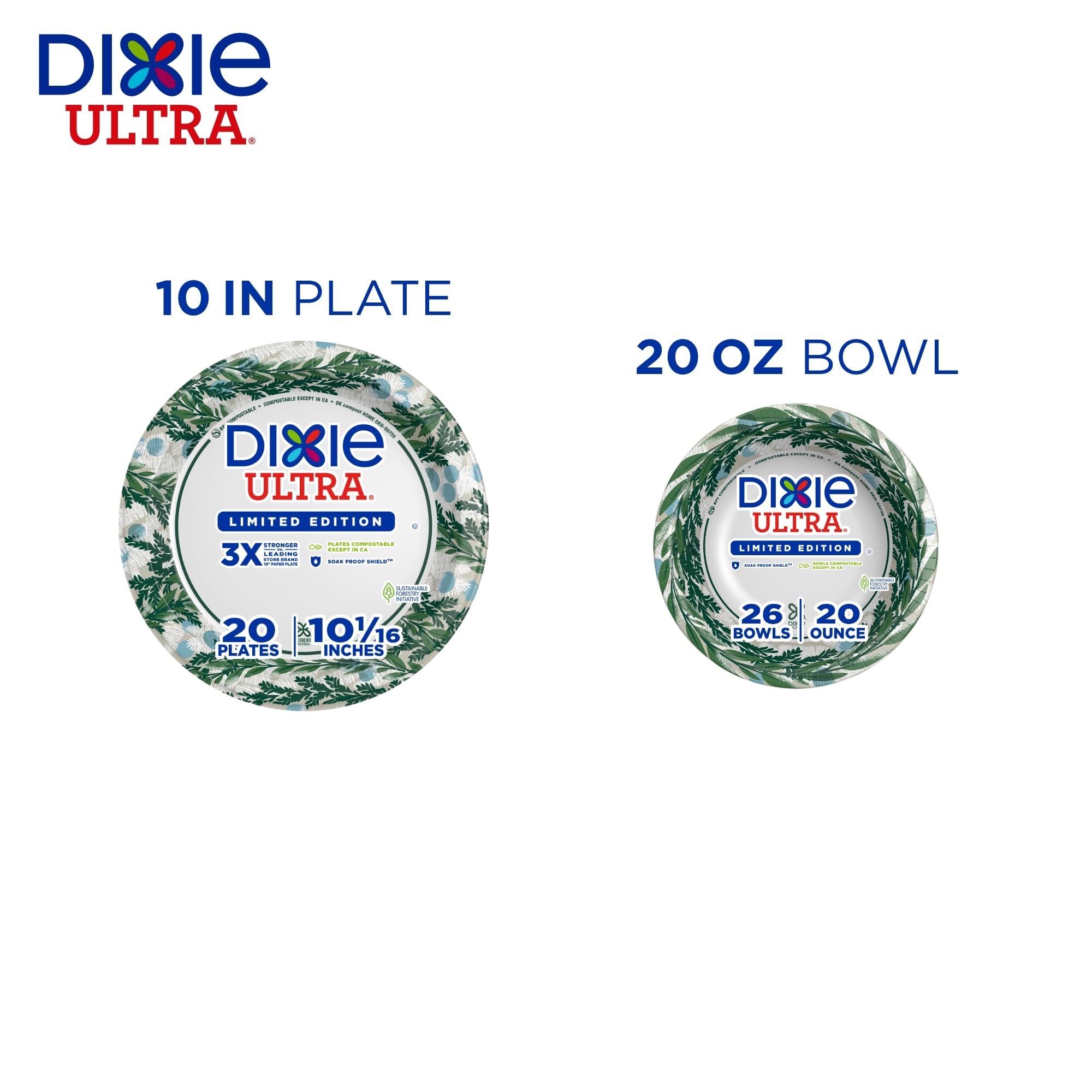 Dixie Ultra Limited Edition Paper Plate, 10 in. Dinner-Size Printed Disposable Plates, 20 ct