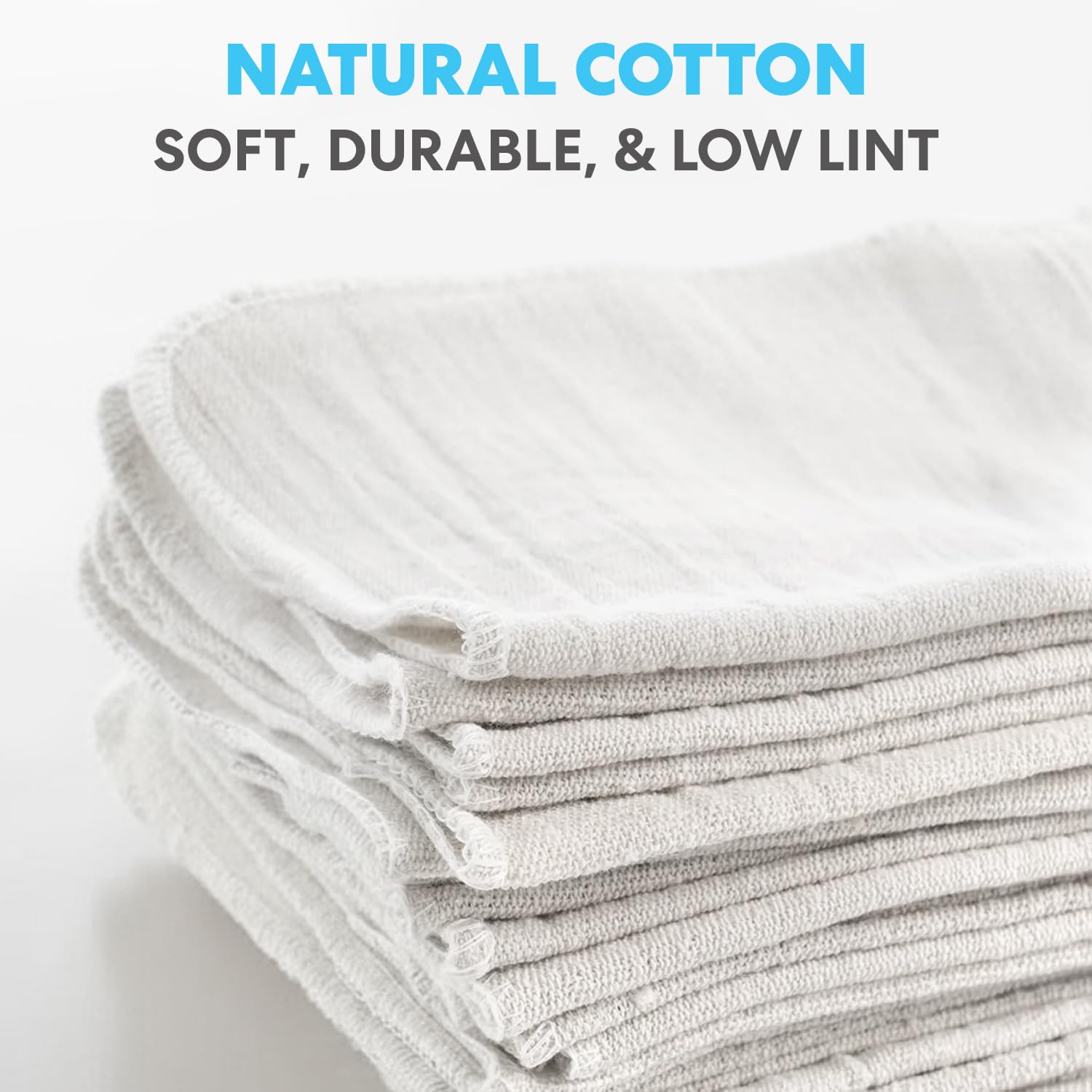 Simpli-Magic Cotton Shop Towels 14"x12" (145 Pack) - Reusable Cleaning Shop Rags for Automobiles, Industries, Garage and Homes (White)