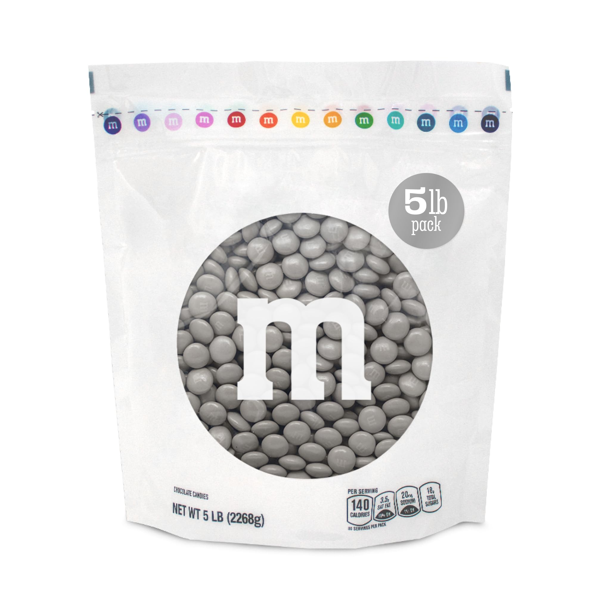 M&M’S WORLD Silver Milk Chocolate Candy Bulk - 5lbs Resealable Pack for Party Favors, Candy Bars, Weddings, Graduations, Birthday Parties, Party