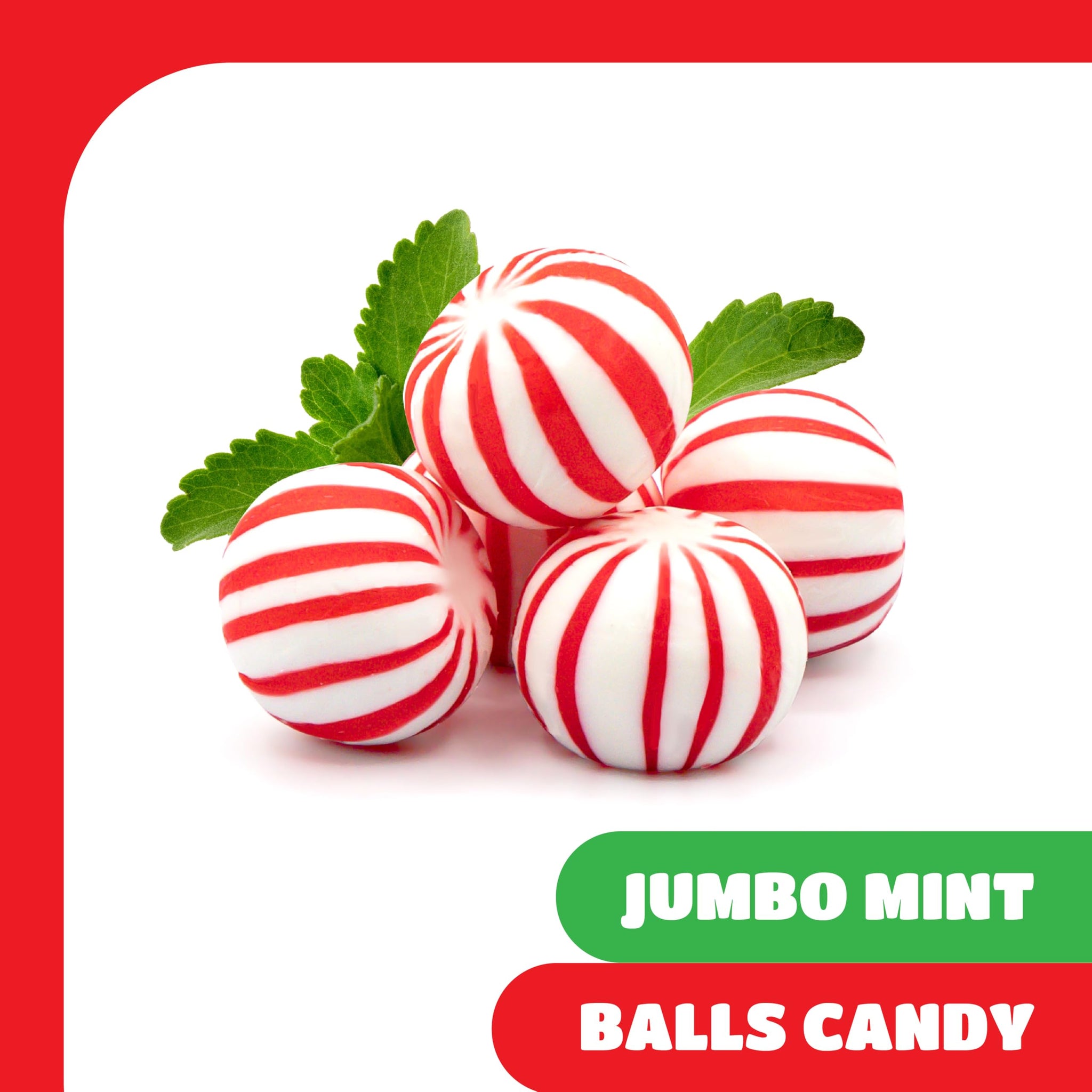 Jumbo Mint Balls - 2 Pound Bulk Pack - 90 Count - Peppermint Hard Candy Individually Wrapped - Classic Peppermint Candy for Jars, Gifting, and Holiday