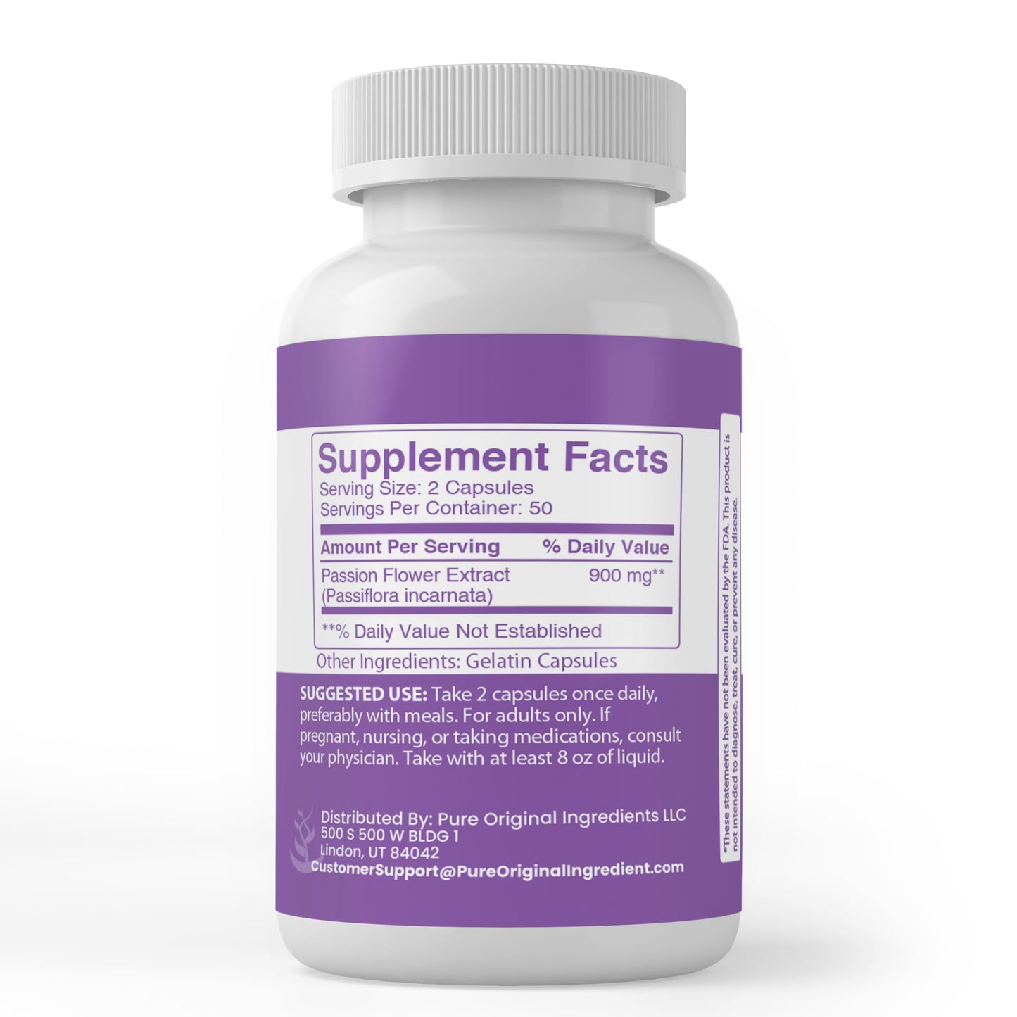 PURE ORIGINAL INGREDIENTS Passion Flower Extract, (100 Capsules) Always Pure, No Additives or Fillers, Lab Verified