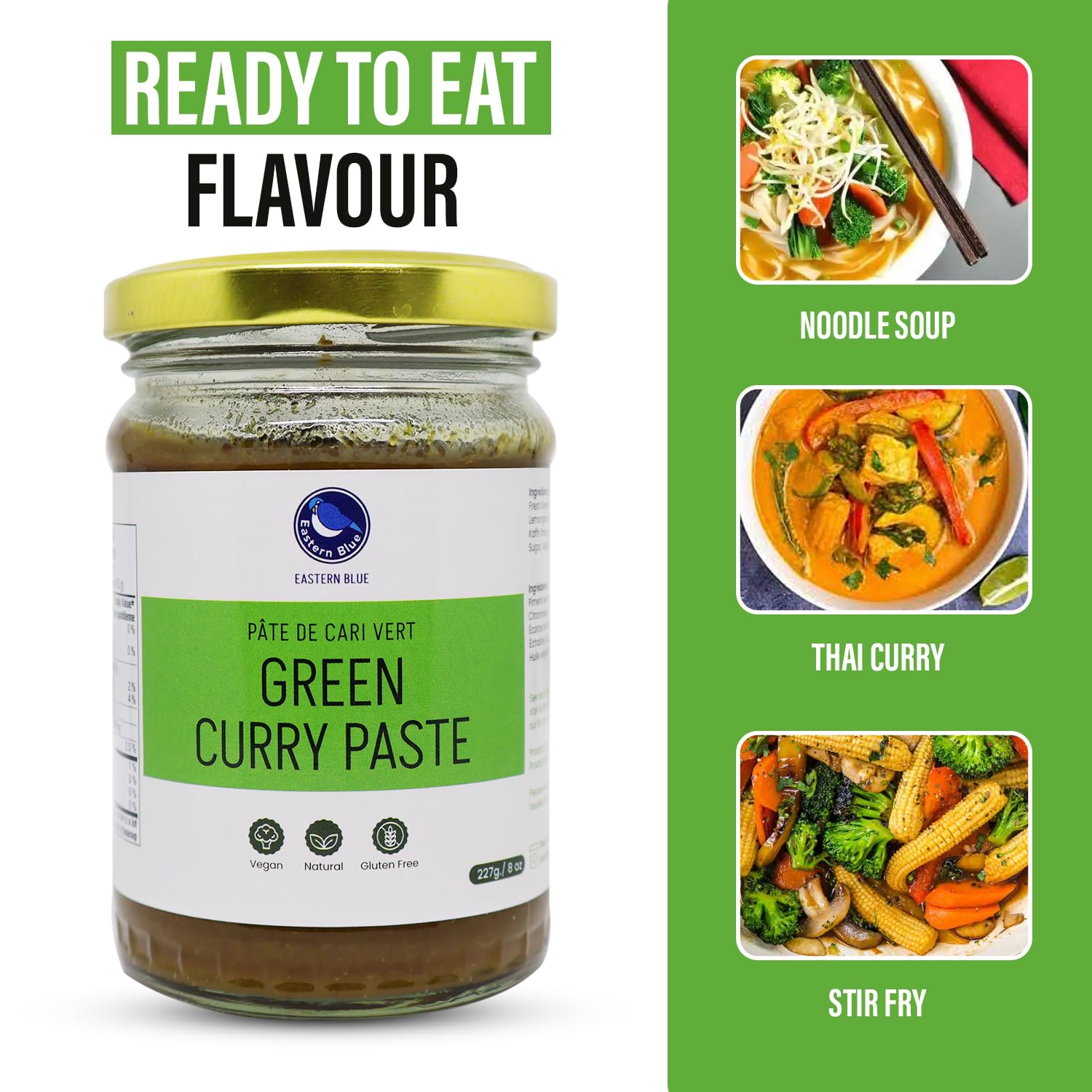 Eastern Blue Thai Curry Paste - Thai Green Curry Paste 8 Oz | Ready to Eat Authentic Thai Curry Sauce for Tasty Dishes and Curries | Vegan, Gluten