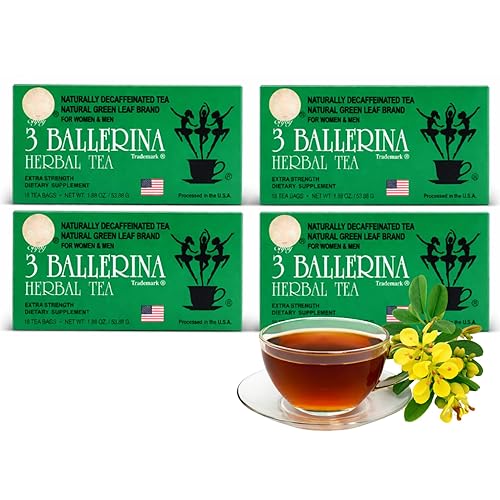 3 Ballerina Diet Tea Extra Strength - Caffeine-Free Herbal Tea Bags for Digestive Comfort - Pack of 4 (72Count)