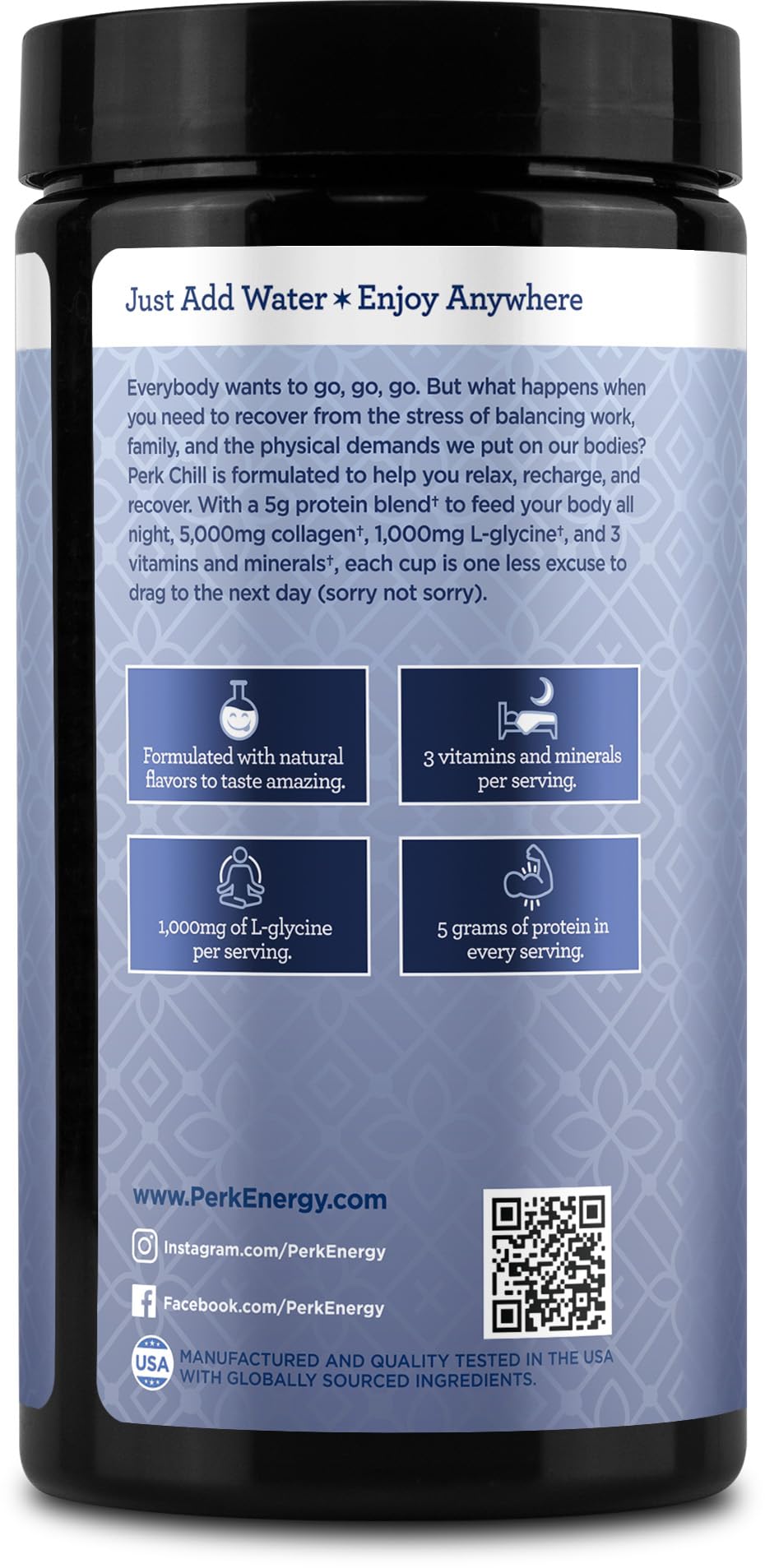 Perk Chill Lactose-Free Drink Mix (Danish Butter Cookie) 18 Servings - Calming Melatonin-Free Nighttime Sleep Aid Support with Magnesium & L-Glycine