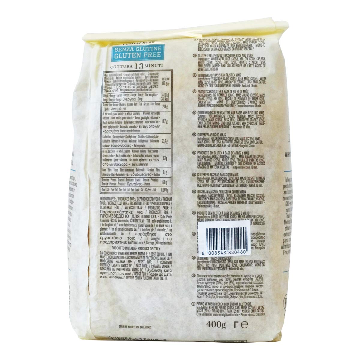 Rummo Fusilli N ° 48 | Italian Gluten Free Pasta | 14 Ounce | Pack of 6