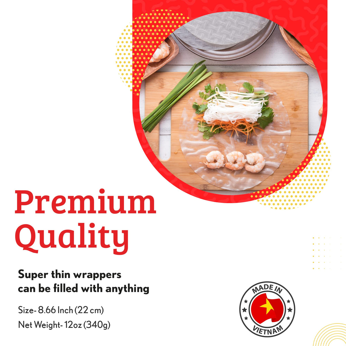Cathay Fresh Spring Roll Rice Paper Wrappers 30 Sheets | Non-GMO, Gluten-Free, Low Carb, Natural Ingredients | Vietnamese Summer Veggie Wraps